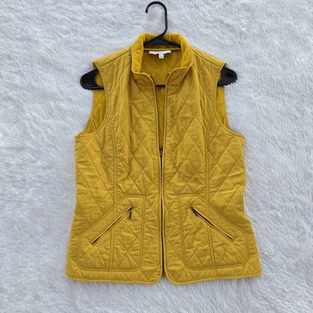Talbots Diamond Quilted Mustard Yellow Zip Front Vest